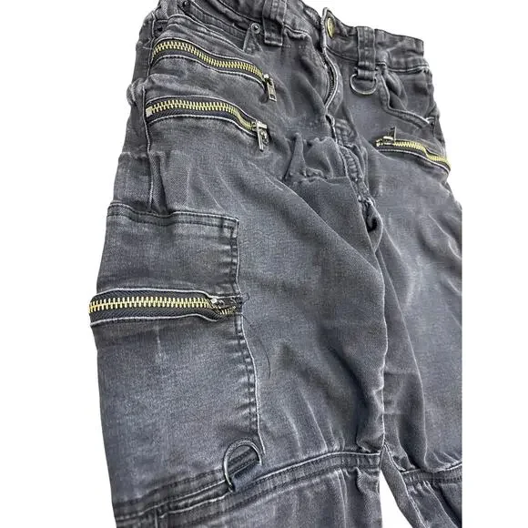 Kill star Black jeans goth tech zipper jogger thrashed punk grunge 24x30 emo - Picture 6 of 8